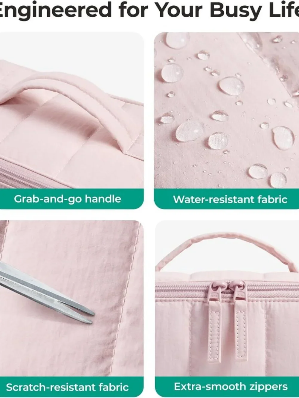 Portable Water-Resistant Makeup Bag, Padded Organizer Pouch, Flat Toiletry Case